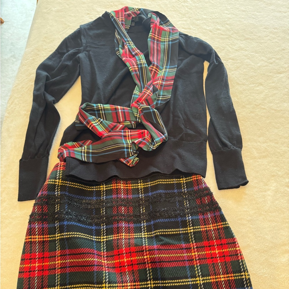 J. Crew Black Sweater with Colorful Plaid Accents